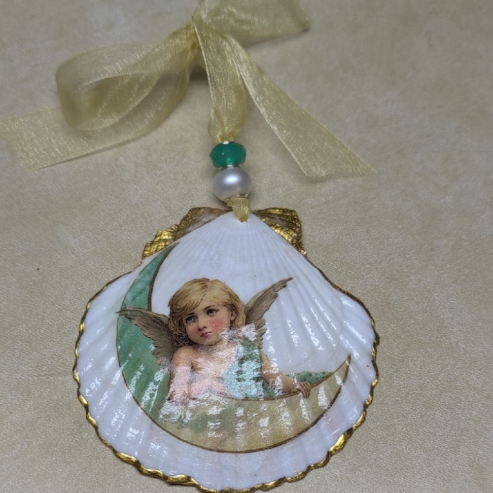 Angel Shell Ornament with Gold Accents